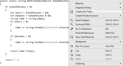 Contextual menu to create unit tests from by right-clicking on a class name