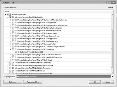 Selecting the method you want to create a unit test against