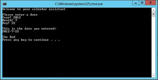 A screenshot showing the output from the program when a valid date is entered.