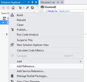 A screenshot of the shortcut menu that appears after right-clicking a project name in Solution Explorer.