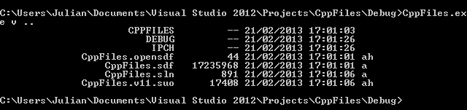 A screenshot of the console output showing details of the files, with the data aligned in columns.