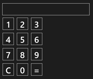 A screenshot showing the number pad, which consists of boxed numbers 1 to 9, laid out in three rows, with a fourth row containing the Clear button, zero, and the Equals button.