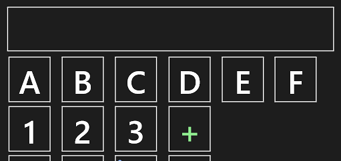 A screenshot showing the buttons for the hexadecimal digits labeled with capital “A” through “F,” and are placed in a line immediately below the output TextBlock.