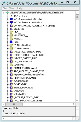 A screenshot of the ILDASM main window, showing the structure of a .NET binary file as a tree of entries.