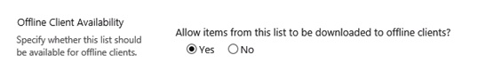 A screen shot showing the Offline Client Availability options.