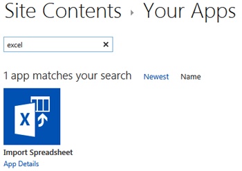 A screen shot of the Your Apps page displaying the Import Spreadsheet app.