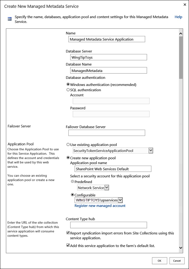 Creating a Managed Metadata Service Application