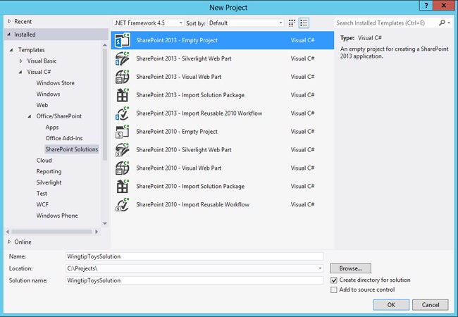 Creating a new SharePoint 2013 empty project