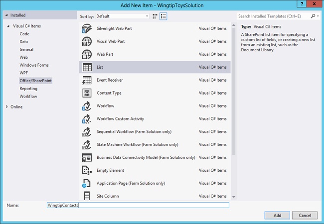 Adding a new list to the custom SharePoint solution