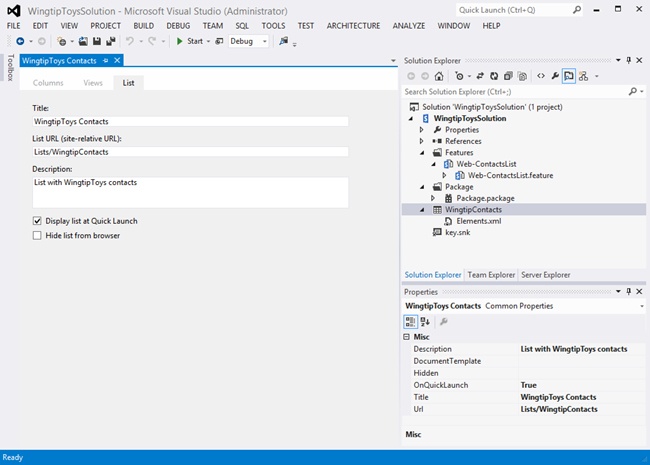 Solution containing a custom list instance and a single feature