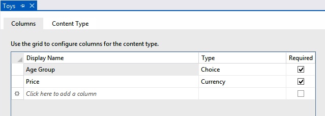 Using the designer view to add a new site column to a content type in Visual Studio