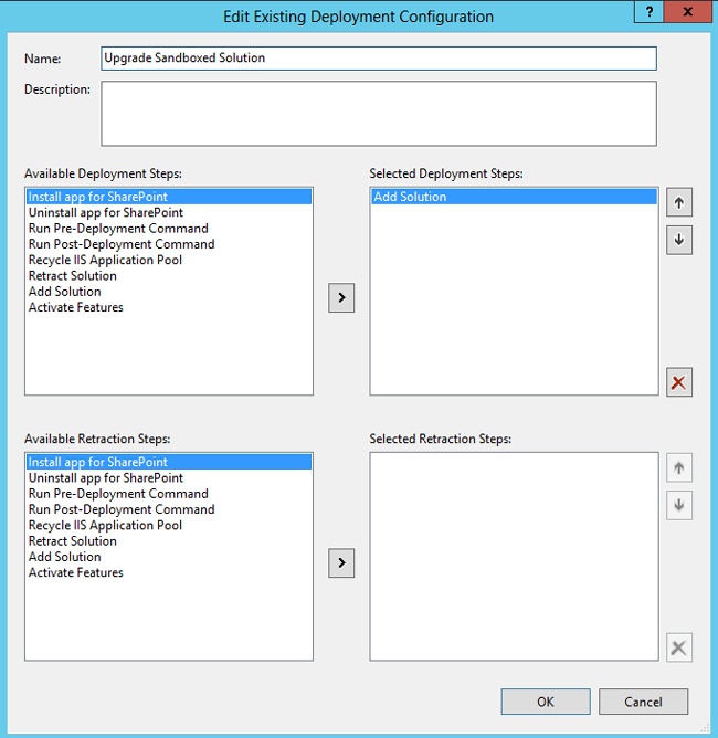 The deployment steps of the Upgrade Sandboxed Solution deployment configuration