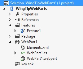 The Visual Studio solution adds a Web Part project item.