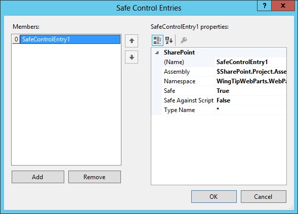 Visual Studio automatically adds safe control entries for the Web Parts that are added through a Web Part project item.