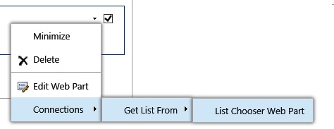 You connect Web Parts by using the Web Part menu and choosing either the consumer or the provider Web Part.