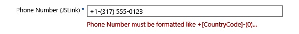 The JavaScript that has been linked to the new and edit forms using the JSLink property is throwing a validation error.