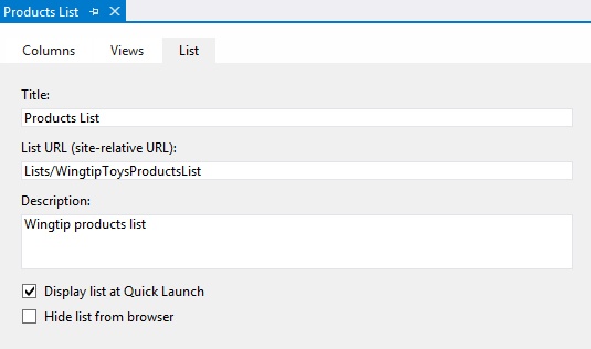 The List tab of the list designer is part of the SharePoint Developer Tools for Visual Studio 2012.