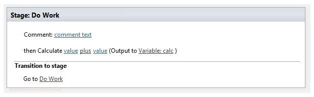 In this text-based designer of a stage in SharePoint Designer 2013, a conditional loop is created.