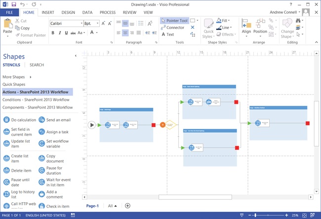 This is a screen shot of the Visio 2013 Workflow Designer.