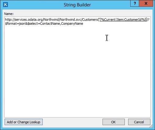 Use the String Builder to construct the web service URL in SharePoint Designer 2013.