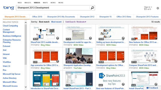 Video results from Bing