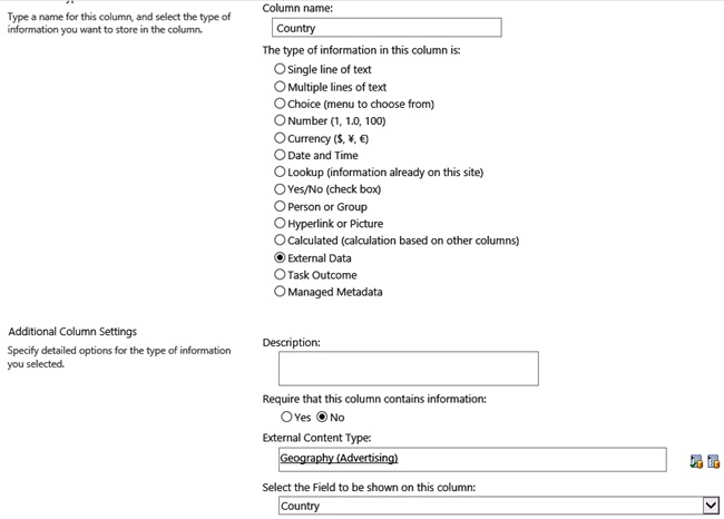 Defining an external column