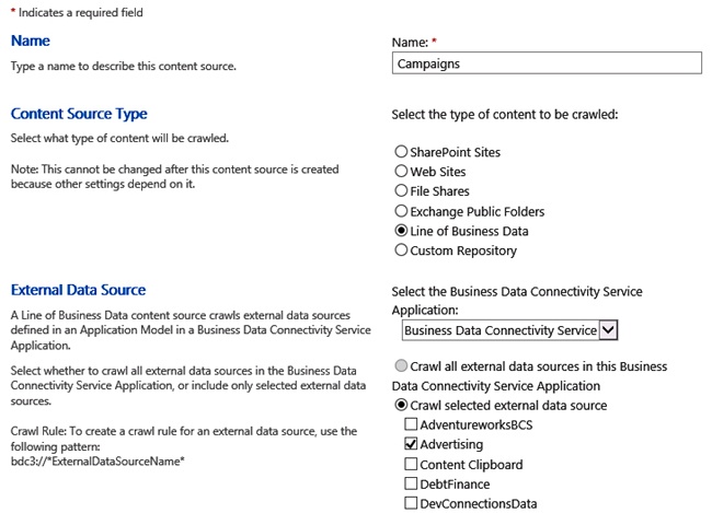 Defining a content source