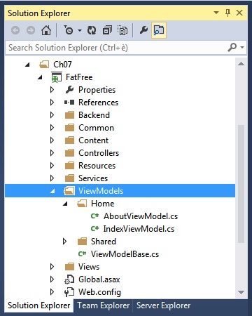 A suggested structure for the ViewModels folder.