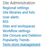 The figure shows the Term Store Management menu under Site Administration for the site collection you are working with.