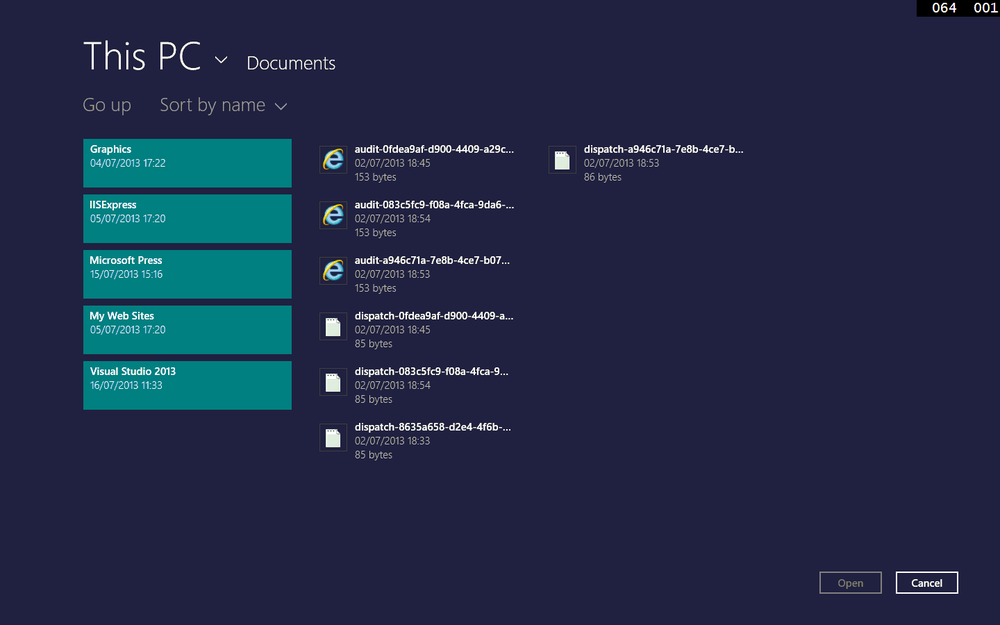 A screenshot of the Open file picker on Windows 8.1.