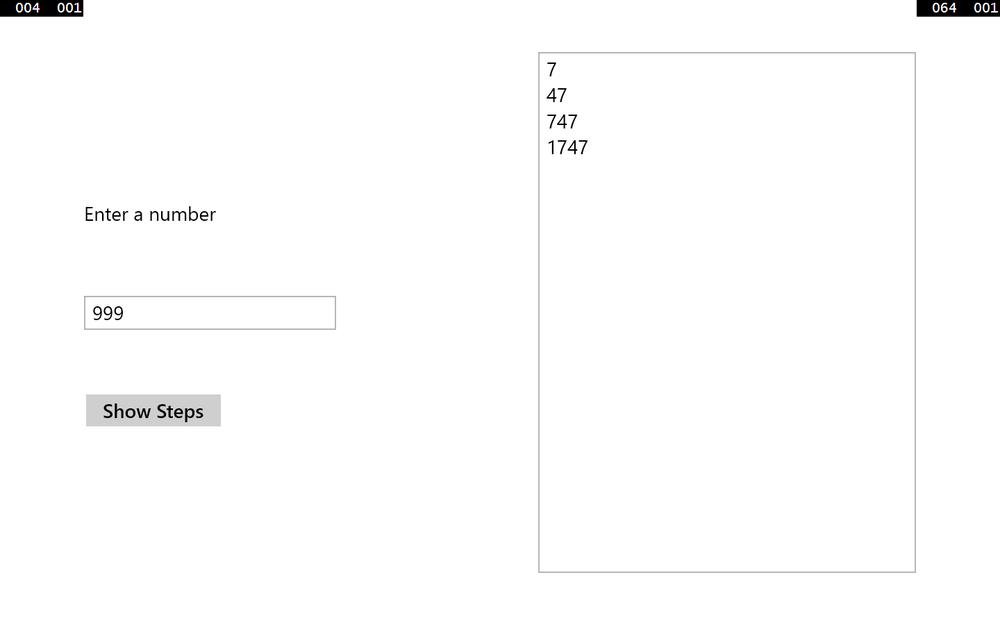 A screenshot of the DoStatement application running on Windows 8.1, showing the steps the application went through to convert 999 decimal to 1747 octal.