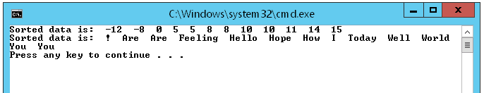 A screenshot showing the sorted output generated by the BuildTree application.