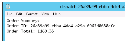 A screenshot of the dispatch note in Notepad.