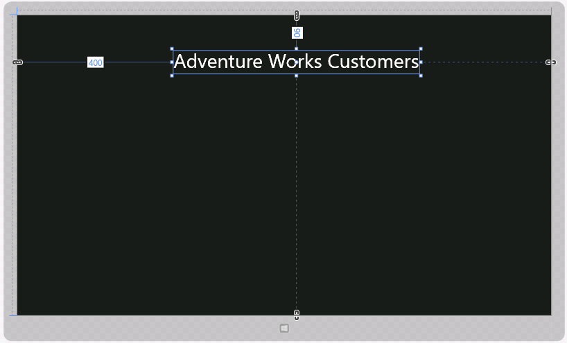 A screenshot of the Design View window showing the TextBlock control displaying the text Adventure Works Customers.