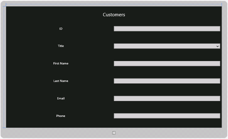 A screenshot of the Design View window showing the columnar layout for the Customers form.