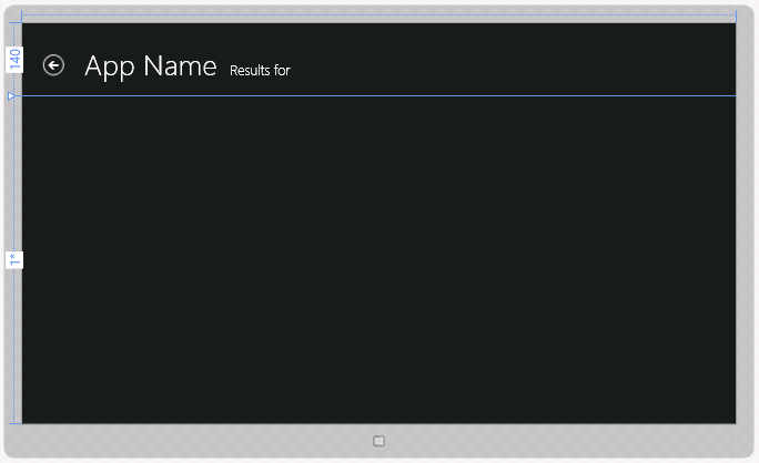 A screenshot of the SearchResultsPage.xaml file in the Design View window.