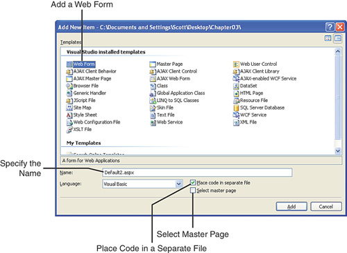 The Add New Item dialog box enables you to choose the type of file to add.