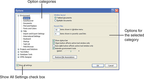 Customize your Visual Web Developer experience through the Options dialog box.