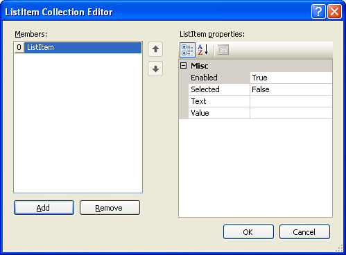 After you have added a new list item, you can specify its properties.