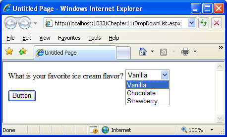 The web page presents the user with the three ice cream flavor options.