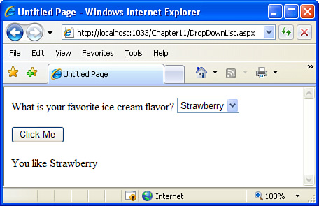 The text of the selected ice cream flavor is display in the Label Web control.