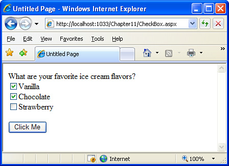 The user can select zero to three ice cream flavors.