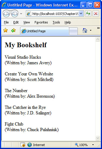 The Title and Author columns are displayed for the five books in the Books table.