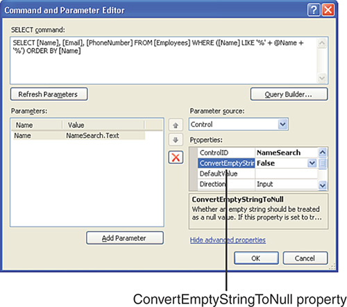 Configure the Name parameter so that it does not convert empty string values to Nulls.