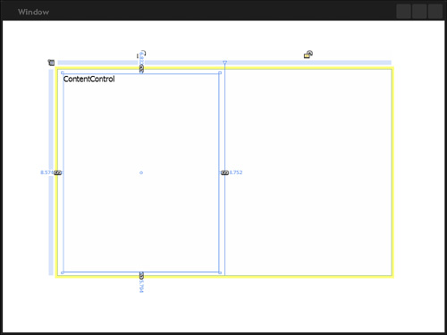 The Grid divided into two, with a ContentControl added to the first Grid Column.