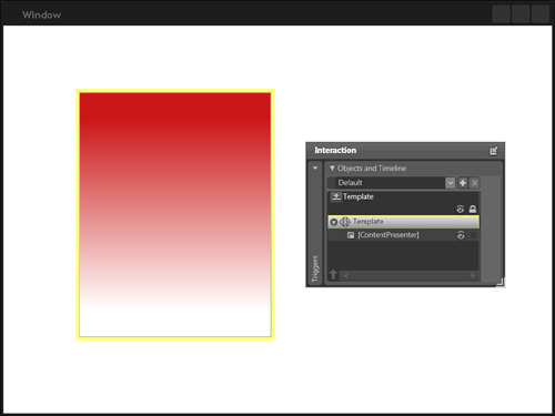 The current Objects and Timeline panel with the ContentPresenter as the child element and the current template.