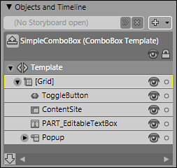 The Objects and Timeline category of the ComboBox Control template.