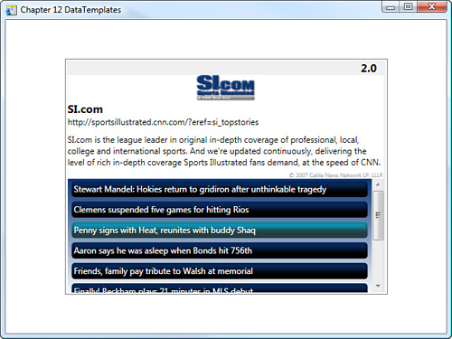 The completed application with the ItemsControl now scrollable.