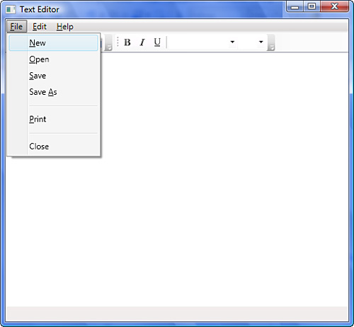 An application with menu and toolbar.