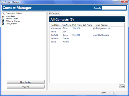 Contacts in a list view.